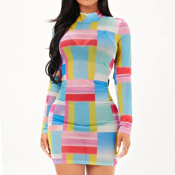 Colorful Geometric Patterned Mesh Dress - Picture 3 of 4